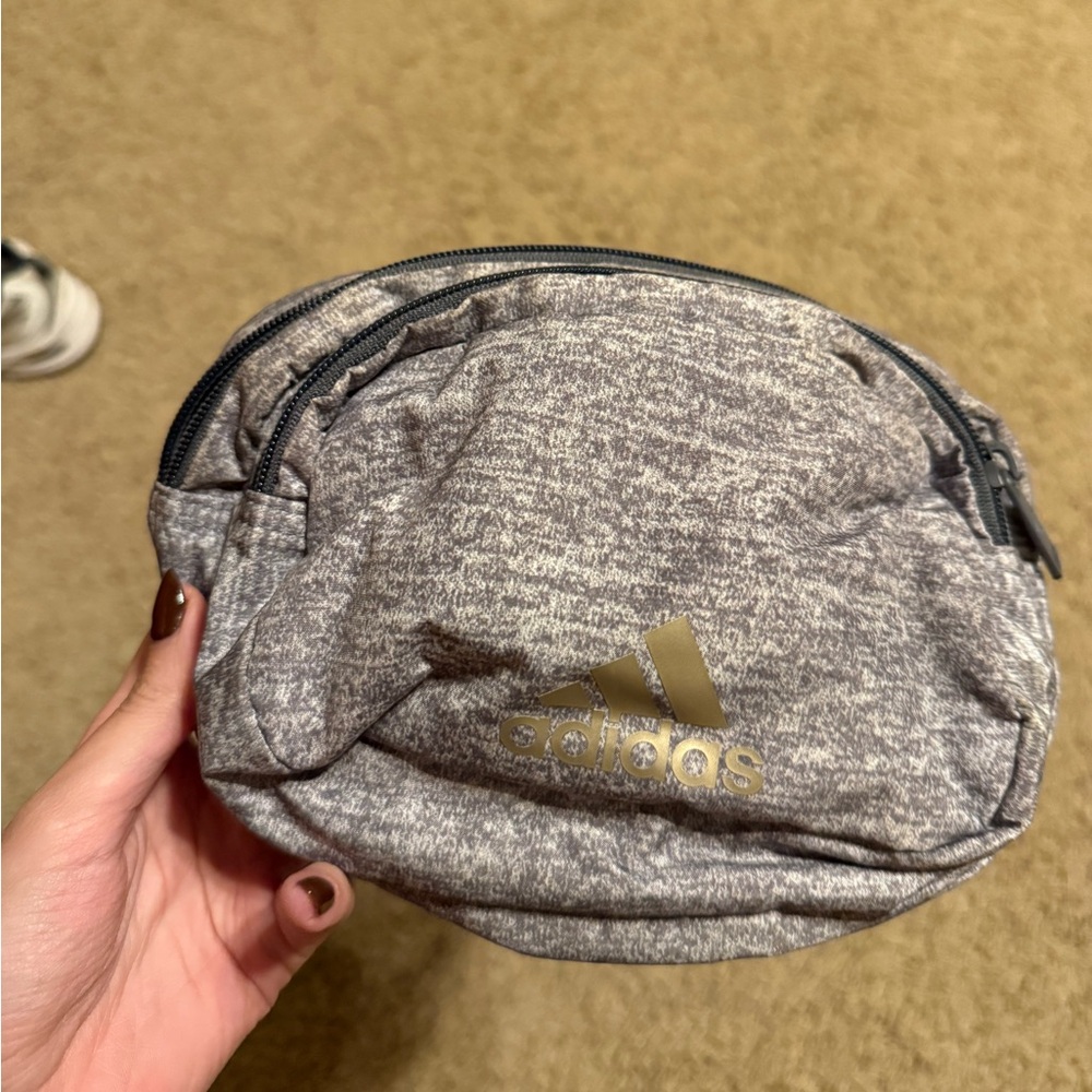 Adidas Heathered Gray Waist Bag with Gold Logo